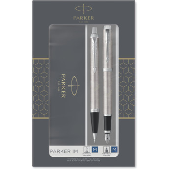 Набор из 2х ручек в подарочной коробке PARKER IM DUO STAINLESS STEEL CT;. Шариковая и перьевая ручка.