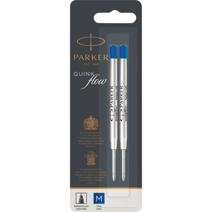 Стержень шариковый PARKER QUINKFLOW Z08 M 1мм синие чернила блистер (2шт) CW1950373